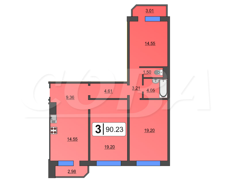 3 комнатная квартира  в районе Суходолье, ул. Монтажников, 41, Жилой комплекс «Юбилейный», г. Тюмень