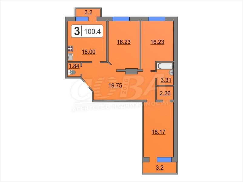 3 комнатная квартира  в Восточном 3 мкрн., ул. Широтная, 188А, Жилой дом «Соло», г. Тюмень