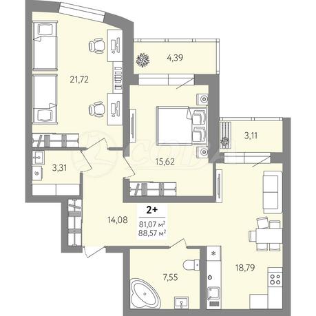 2 комнатная квартира  в районе Южный 2/ Чаплина, ул. Мельникайте, 150, ЖК «На Мельникайте», г. Тюмень
