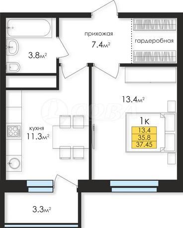 1 комнатная квартира  в новом доме,  в районе Матмасы, ЖК «Дебют», г. Тюмень