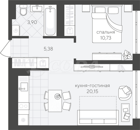 1 комнатная квартира  в новом доме,  в районе Комарово парк, ЖК Скандиа. Квартал в Комарово парк, г. Тюмень