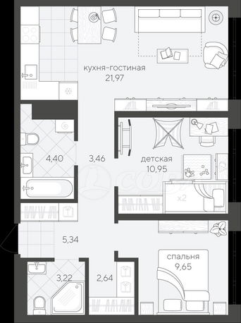 2 комнатная квартира  в новом доме,  в районе Комарово парк, ЖК Скандиа. Квартал в Комарово парк, г. Тюмень