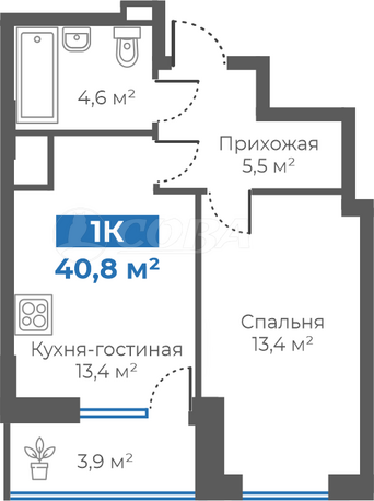 1 комнатная квартира  в новом доме,  в районе Плеханово, ЖК Облака, г. Тюмень