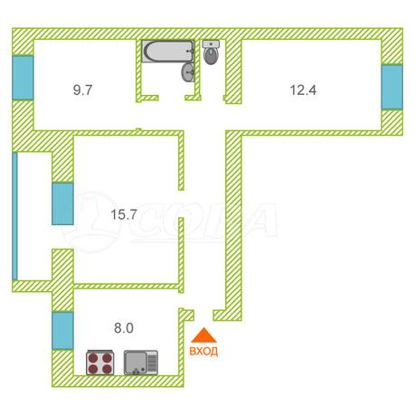 3 комнатная квартира  в районе Лесобаза: Тура, ул. Домостроителей, 4А, г. Тюмень