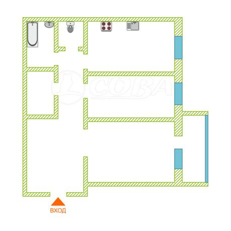 2 комнатная квартира  в районе Центр: Малыгина, ул. Холодильная, 138, г. Тюмень