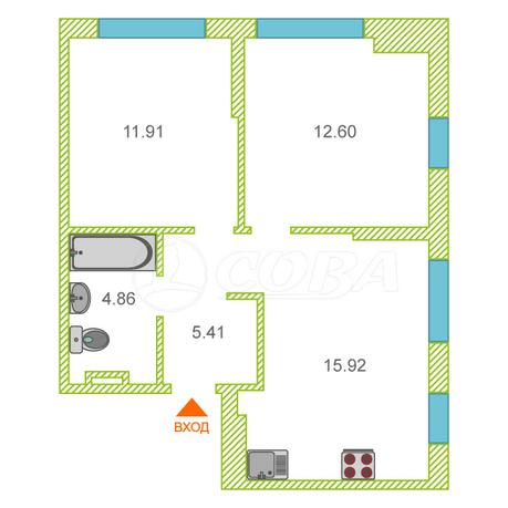 2 комнатная квартира  в новом доме,  в районе Лесобаза: Ново-Гилёвский, Квартал Культура, г. Тюмень
