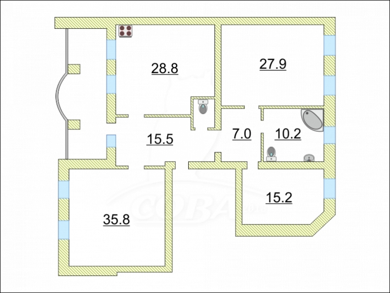 3 комнатная квартира  в районе Центр: Историческая часть, ул. Республики, 14, г. Тюмень