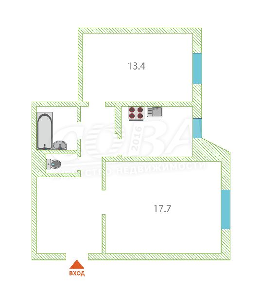 2 комнатная квартира  в районе Южный 2 / Чаплина, ул. Николая Чаплина, 126, г. Тюмень