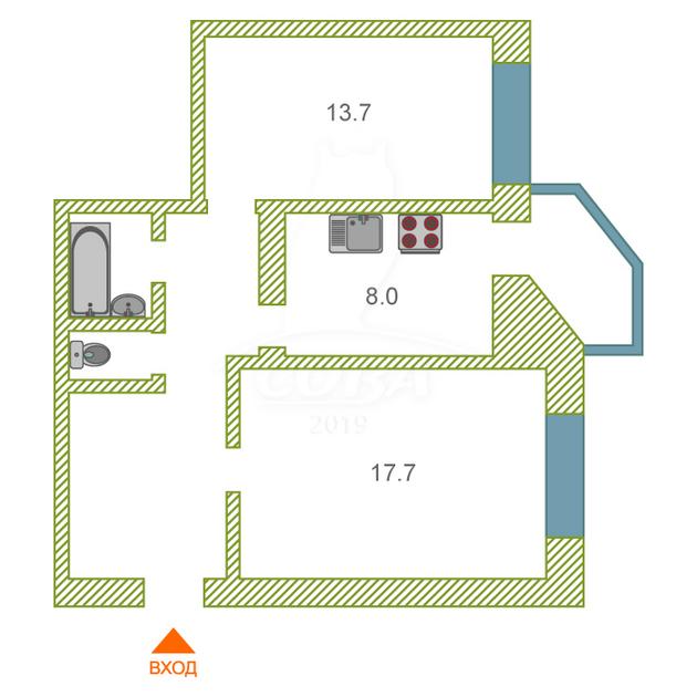 2 комнатная квартира  в районе Южный 2 / Чаплина, ул. Николая Чаплина, 117, г. Тюмень