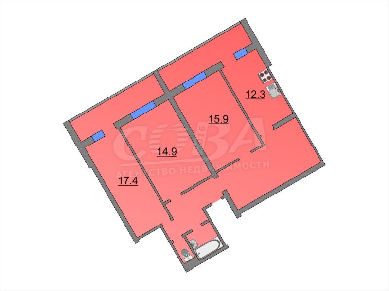 3 комнатная квартира  в районе Мыс, ул. Пражская, 51, г. Тюмень